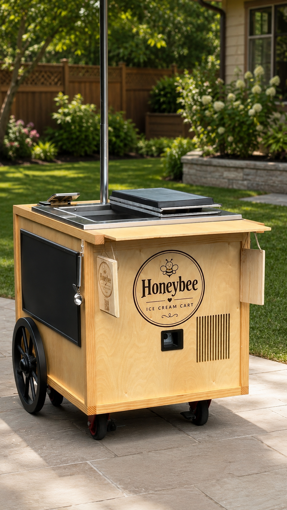 HoneyBee cart staged in a backyard setting