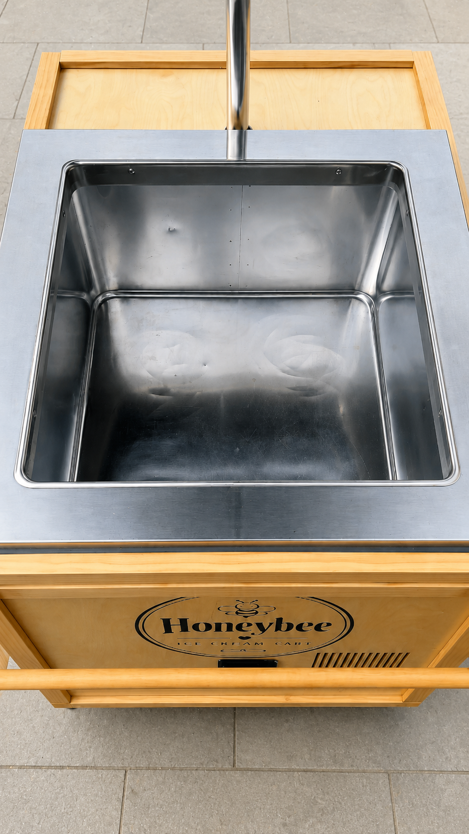 Industrial freezer basin inside the HoneyBee cart