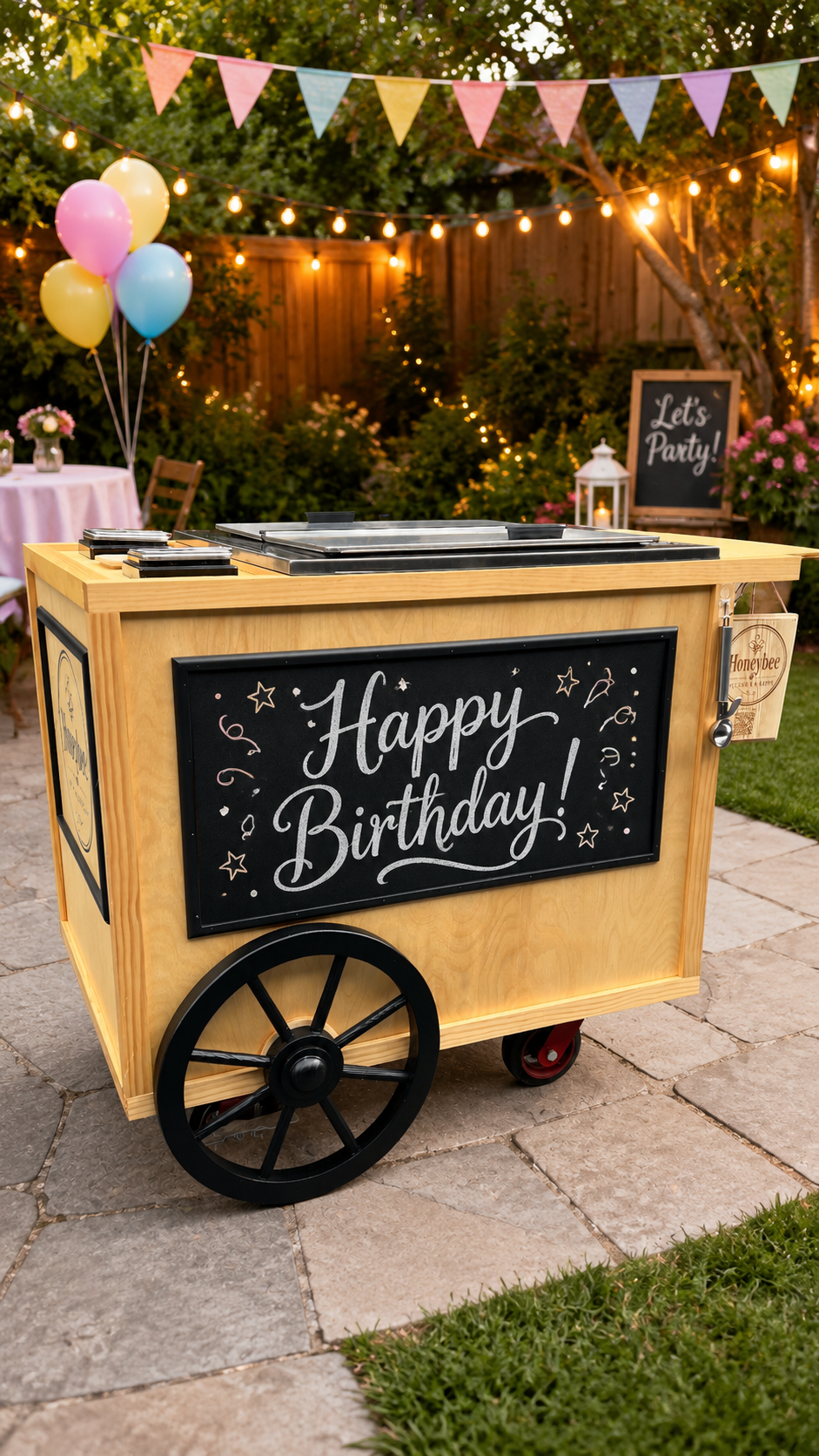 HoneyBee cart with a customizable chalkboard birthday sign