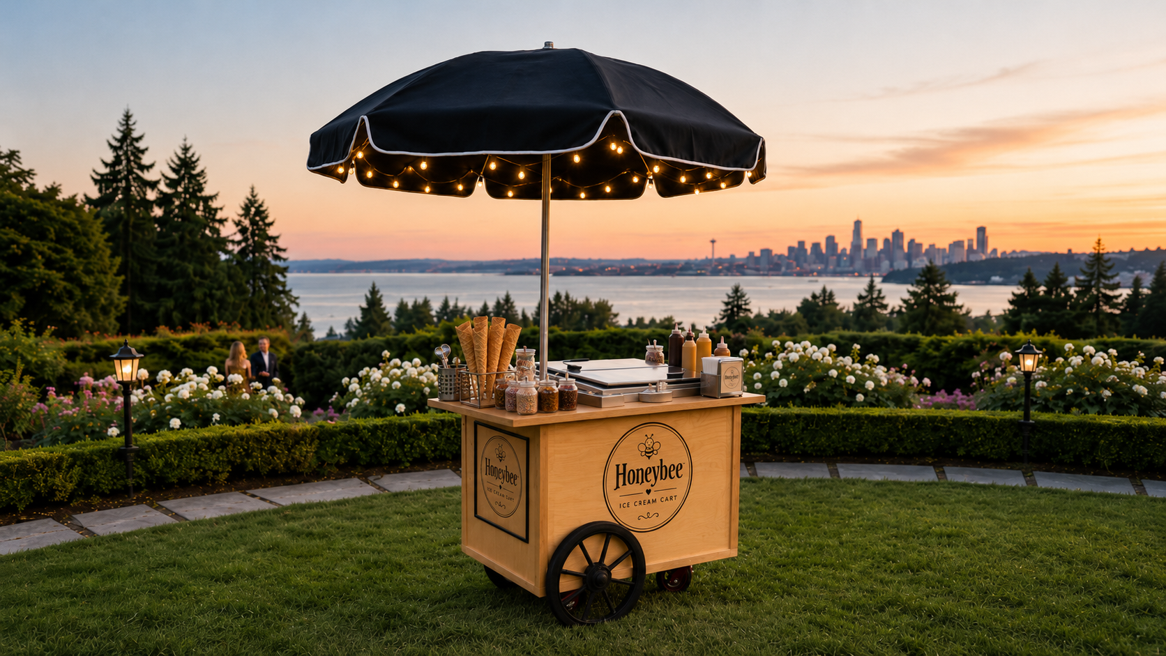 HoneyBee cart in an outdoor garden setting